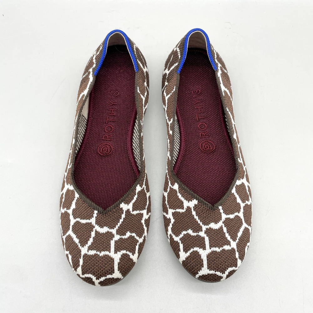 Rothys Womens 9 The Round Chestnut Giraffe Knit Ballet Flats Preppy Office Shoes